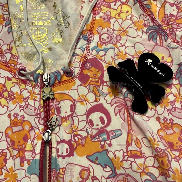 tokidoki Paradise Beach Hoodie Women’s Large Full Zip Short Sleeve Rare Graphic - Picture 12 of 16